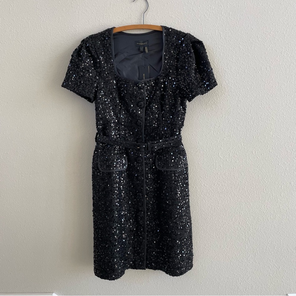 NWT New Donna Karan Black Sequin Short Sleeve Formal Retro Style Dress Size 6